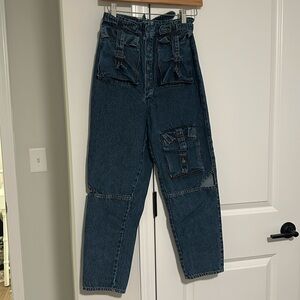 Hand Lace Barrel Carpenter Jeans with Cut Outs Size 36 (Brazil) Size 0-2 (US)